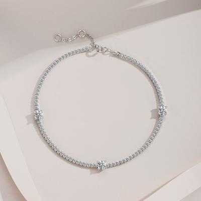 Sterling Silver S925 Mosang Diamond Bracelet with Three Diamonds and 30 Points Advanced Full Diamond Bracelet, Simple and Luxury