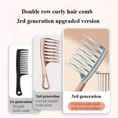 1pc Double Row Wide Teeth Hairdressing Comb for Long Curly Hair, Fluffy Styling, Curly Hair Management