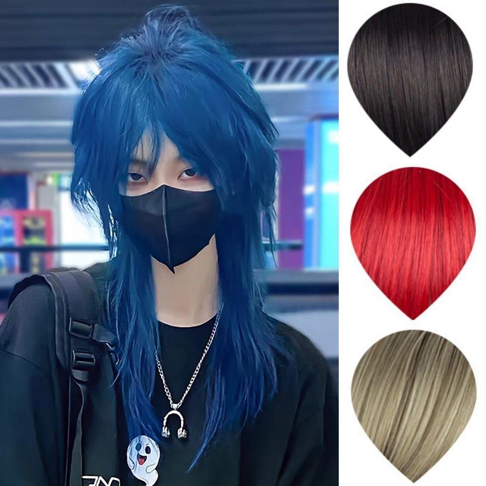 Heat Resistant Mullet Head Wigs with Bangs Straight Anime Men Wigs Long Cosplay Wig Party