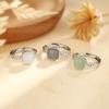 PONYKISS Tibetan Silver Square Jade Chain Adjustable Rings for Women Trendy Fashion  Minimalist Chinese Style Accessories