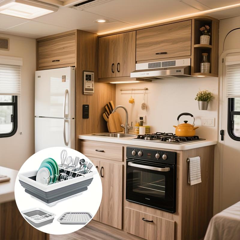 Składany stojak do suszenia naczyń z uchwytem na sztućce, Oszczędzający miejsce składany ociekacz do zlewu do domu, kampera, na kemping 1 szt. Plastikowy stojak na naczynia