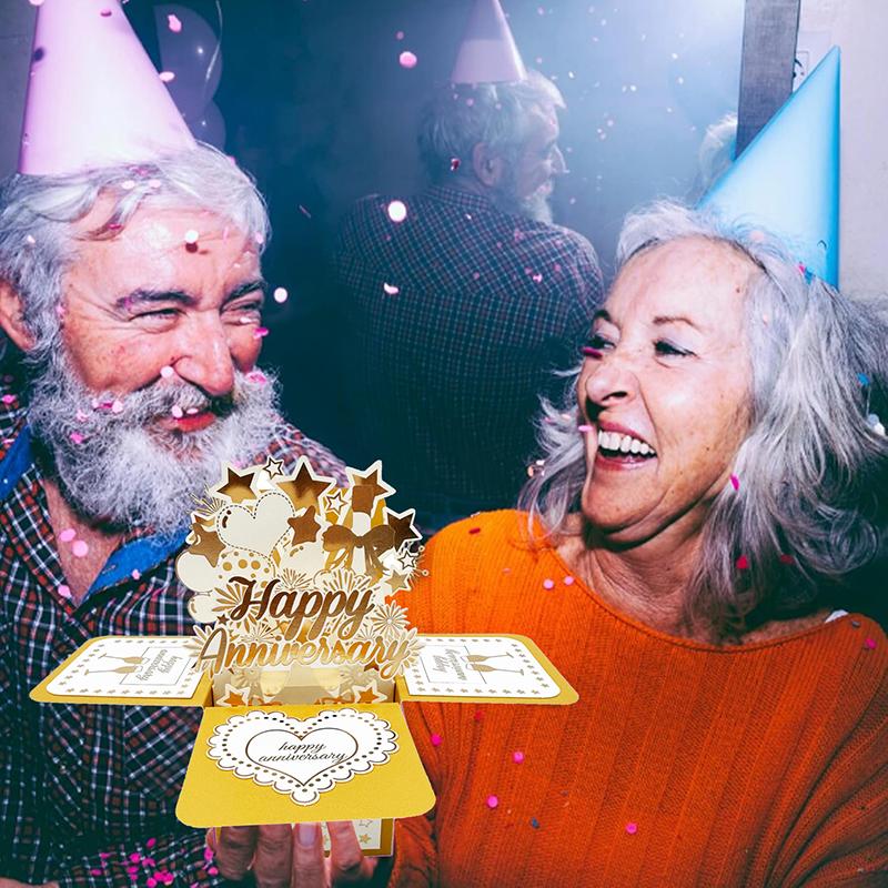 50. Évfordulós Kártya, 3D Arany Boldog Évfordulót Kívánó Pop-Up Kártya Borítékkal Feleségnek Férjnek Pároknak Szülőknek Esküvői Házassági Ajándék