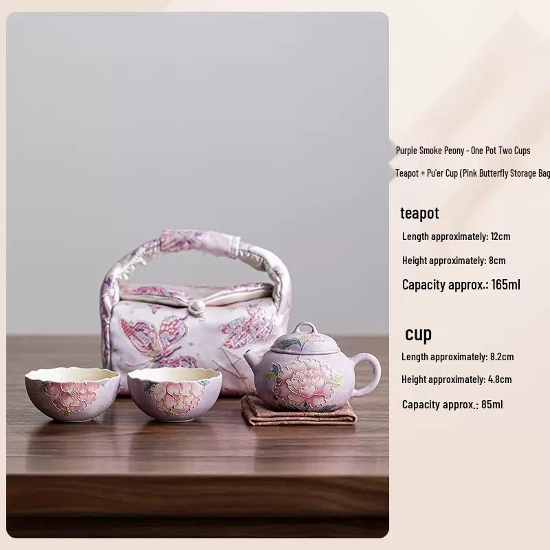Hand-Painted Peony Ceramic Tea Set: Birthday & Mid-Autumn Gift