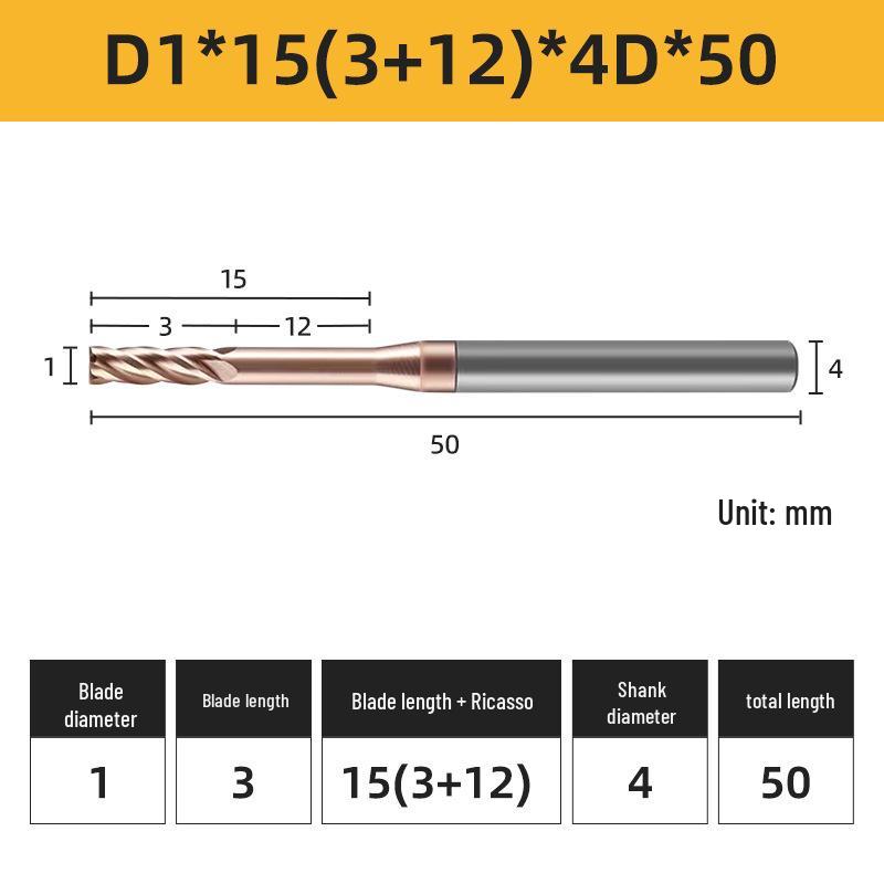 55° 4-Flute Carbide Coated Steel Flat-Bottom Deep-Groove CNC Milling Cutter with Blade Length and Clearance Combo