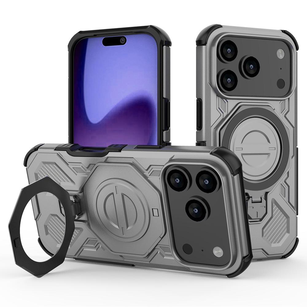 For iPhone 17 Pro Magnetic Case Rotating Metal Kickstand Shockproof PC+TPU Phone Back Cover