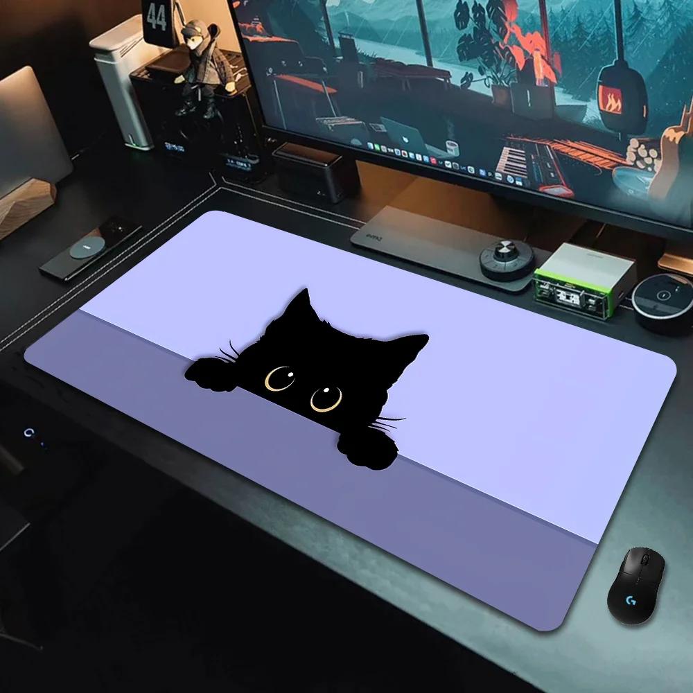 Large Cute Mouse Pad Kawaii Black Cat Kitten Game Keyboard Mat XxL Laptop Computers Accessories Rubber Table Pads Office Carpet
