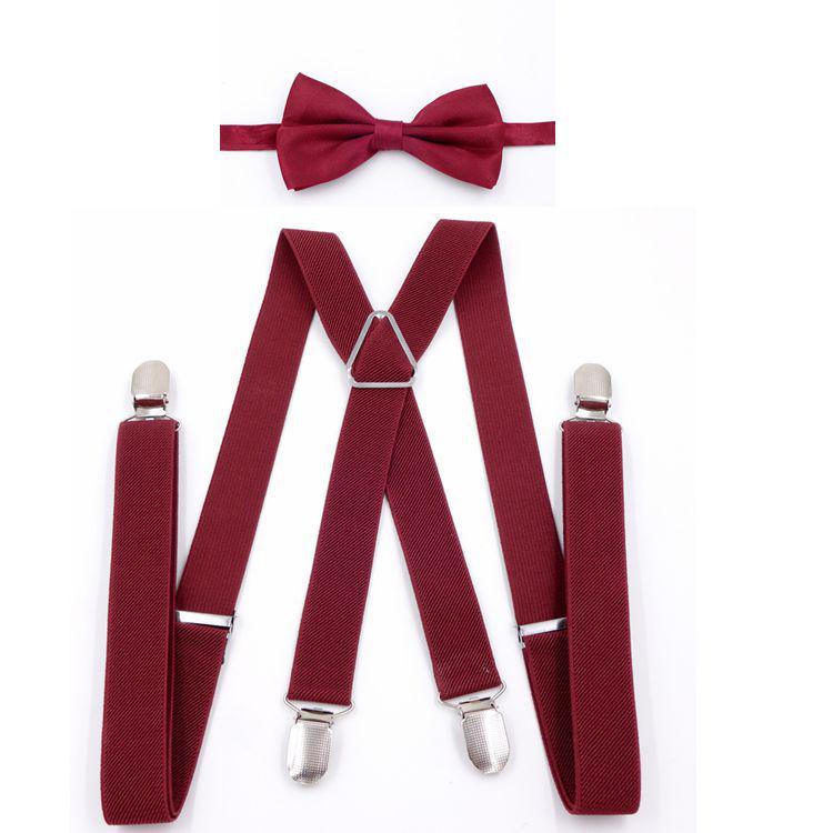 Unisex X-Shape Adjustable Black Suspenders with Bow Tie for Weddings & Performances.