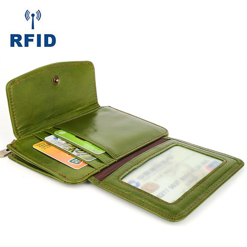 

Модный RFID женский верхний слой из воловьей кожи с держателем для кредитных карт, сумка из натуральной кожи, простой ультратонкий кошелек на молнии для монет зелёный