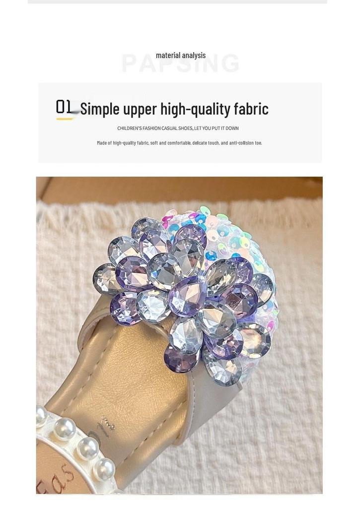 Fashionable Crystal Summer Sandals for Girls with Soft Sole & Pearl Accents - New 2026 Princess Style