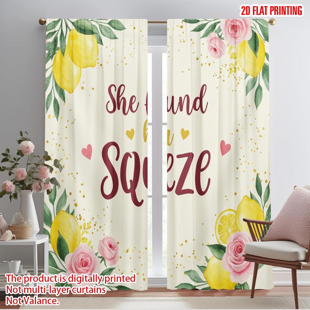 

2pcs 2D flat printing Window Curtains Lemon squeeze rose floral Fabric Without Electricity Festive Curtains Perfect for Festive 52.50×116.00 CM 2pcs