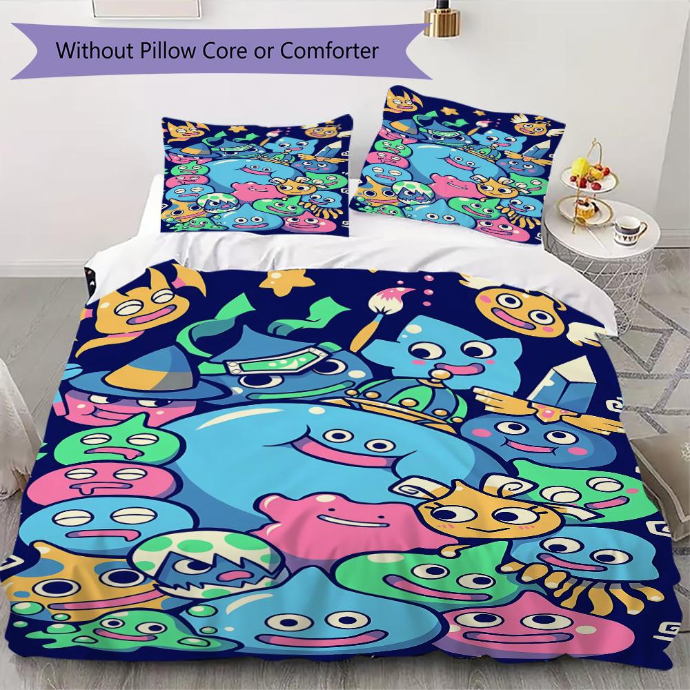 Colorful Cartoon Slime Pattern Bedding,Quilt Set Quilt Cover Pillowcase Home Birthday Gift (1*duvet cover+2*pillowcase,without core)SSJT0917169