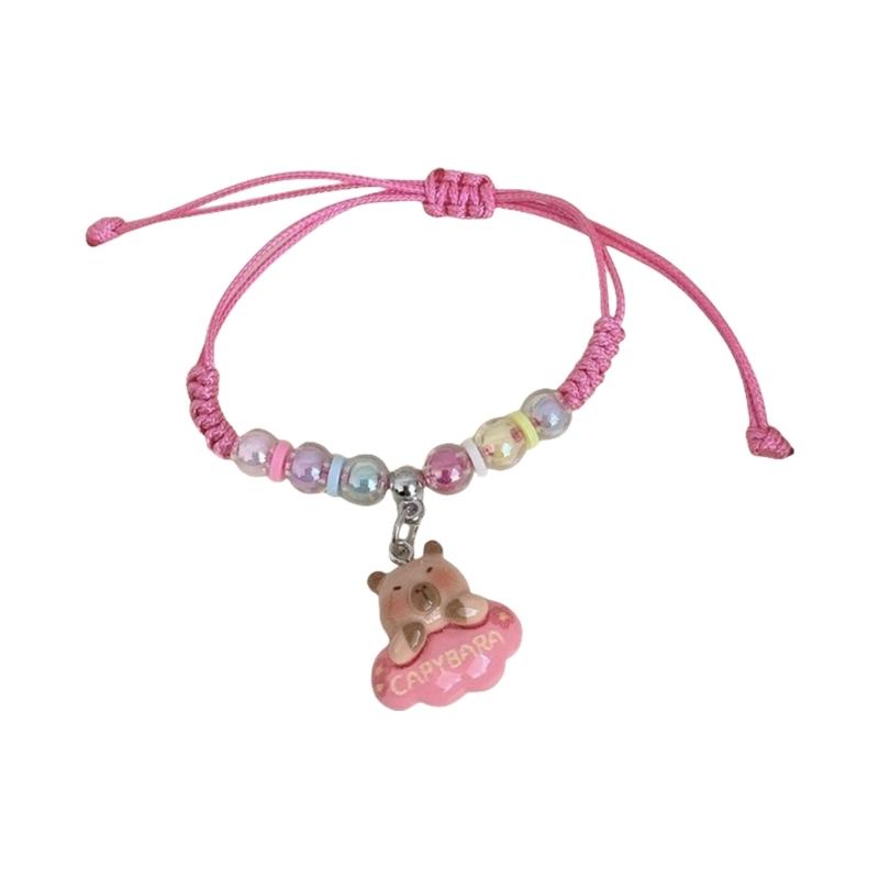 Colorful Macaron Rope Bracelet For Kids With Cute Cartoon Capybara Designs And Adjustable Soft Strap Perfect For Gifts