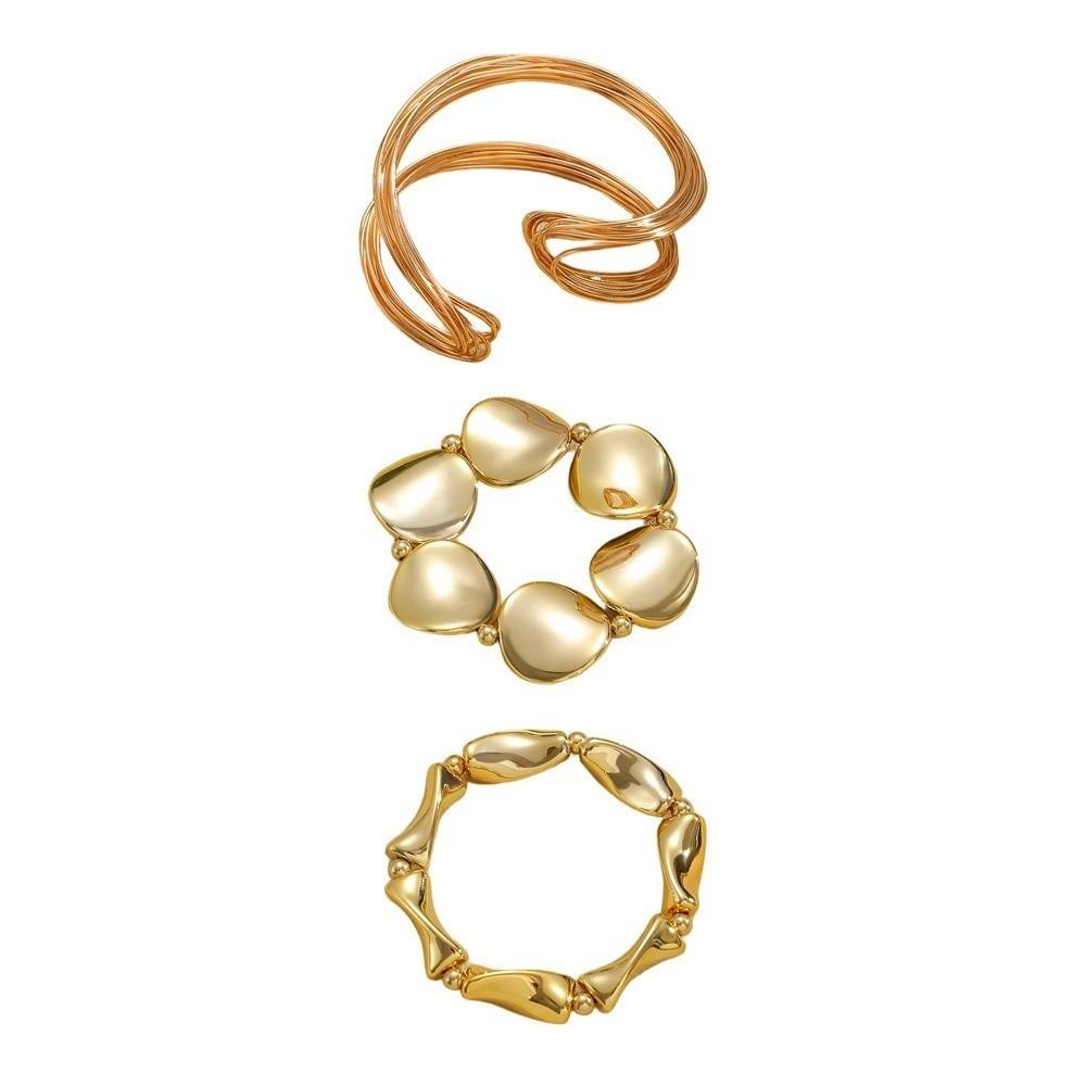 3 Pcs/Set Exaggerated Geometric Bangle Metal Women's Hand Bracelet Delicate Bracelet Set  Women