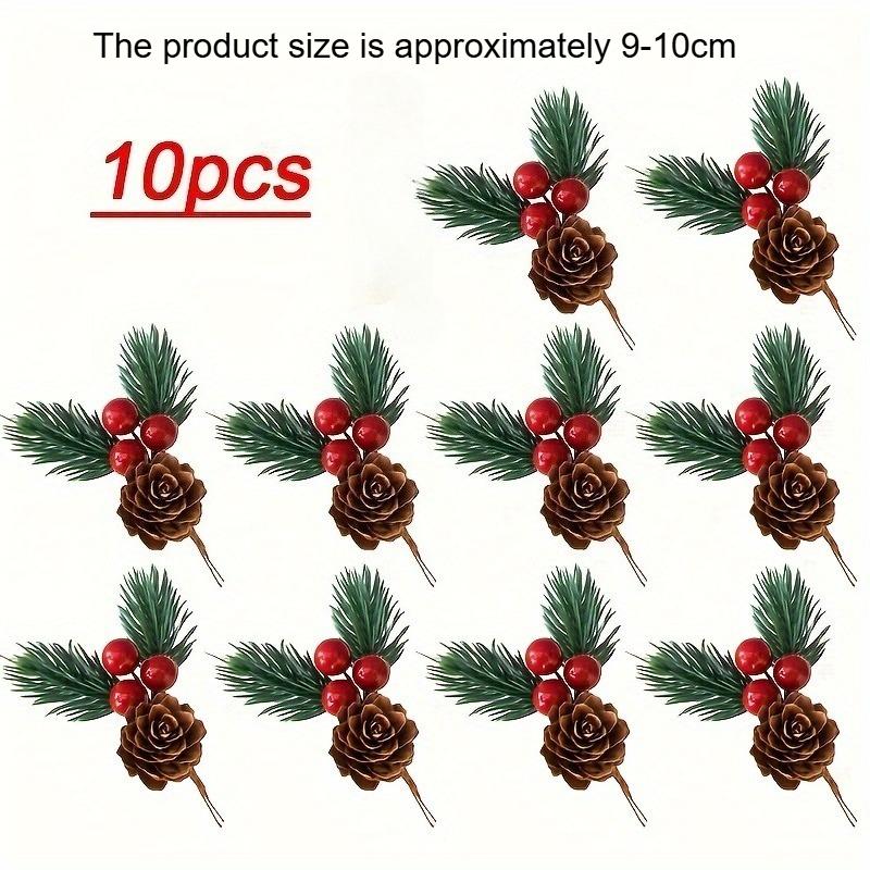 6/10 Stück Künstliche Tannenzapfen und Rote Beeren - Perfekt für Weihnachtsbaumspitzen, Feiertagsdekorationen und Bastelprojekte