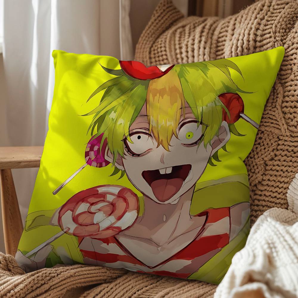 Green Cute Happy HTF Tree Friends Pillow Case Square DoubleSided Printing Short Plush Sofa Cushion Cover Bedroom Bedside Pillow