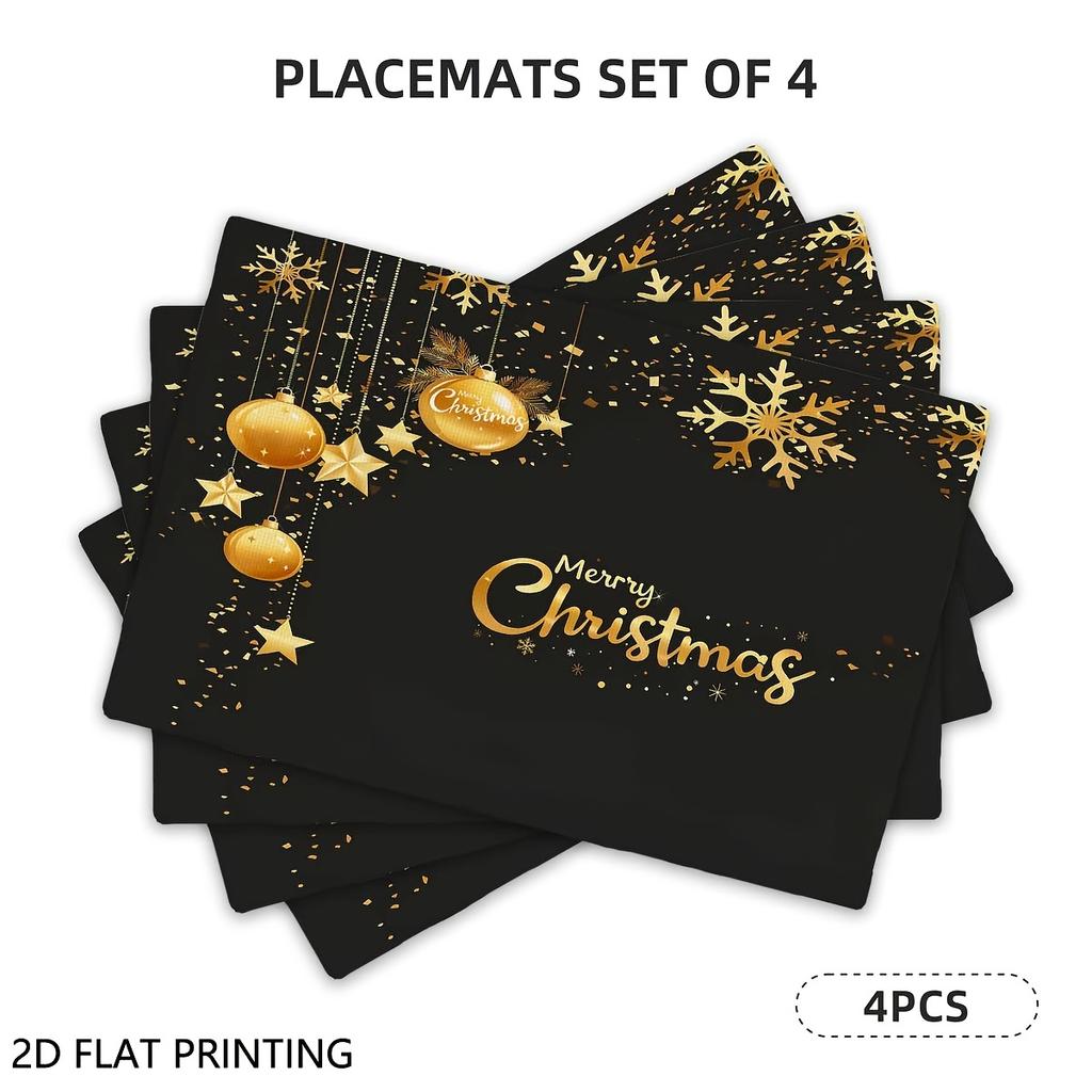 4pcs/6pcs, Christmas Table Mats, Golden Black Xmas Placemats Wipeable, Kitchen Dining Decoration, for Dining, Parties, And Holiday Gatherings Perfect