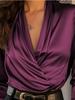 Autumn 2025 Women's Satin V-Neck Versatile Top - Elegant and Professional Design