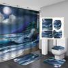 4Pcs Classic Shower Curtain Set with Non-Slip Bath Mat, Toilet Lid Cover, Contour Rug & 12 Hooks, Bathroom Decor