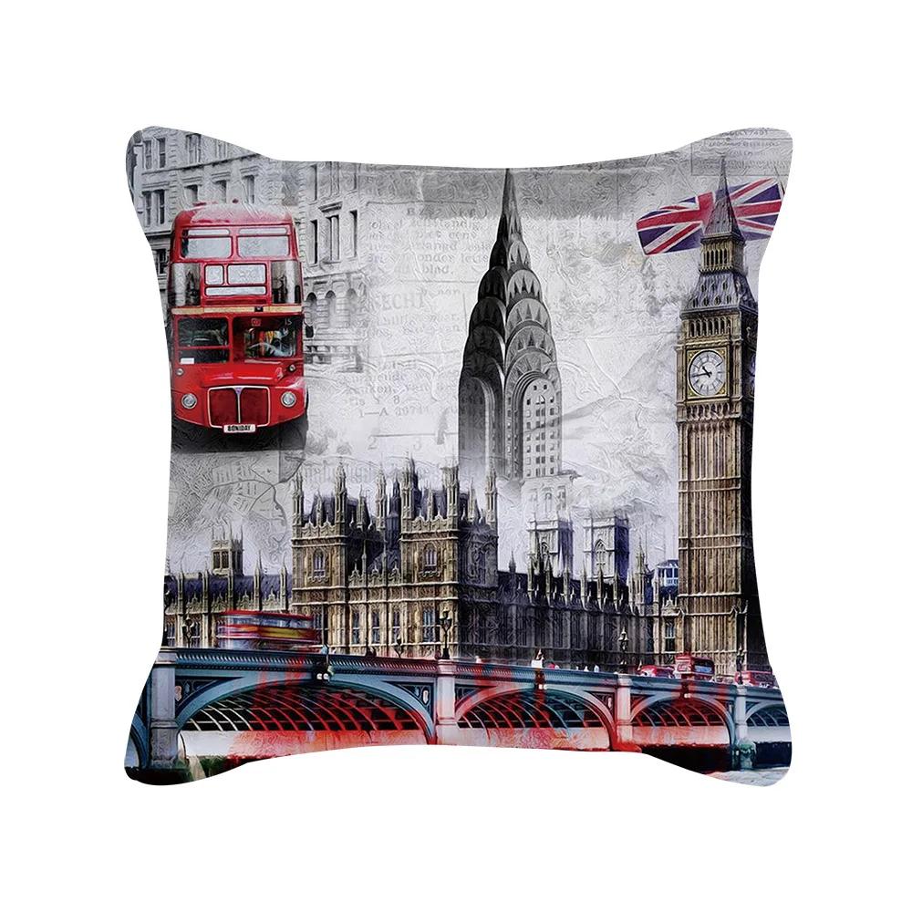British Style Cushion Cover 18x18 Inches Pillow Case Red Blue Pillow Covers Retro Home Decorations Throw Pillow Case for Couch