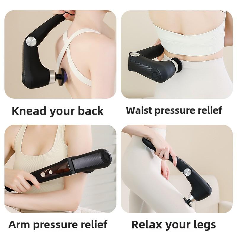 Fascia Gun Massage with Hot and Cold Heads 45 Degree Bend Foldable Multi-gear Adjustment Massage Gun for Fitness Muscle Relax