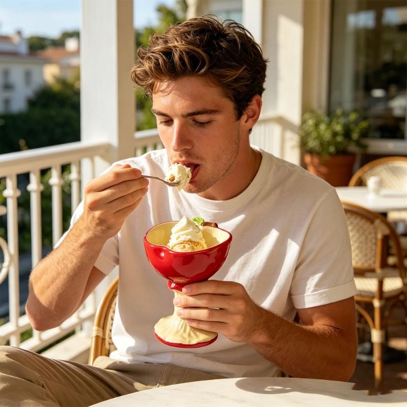 Fruit Themed Porcelain Serving Cup Elegant High Foot Design For Cold Treats And Beverages 180ml Capacity