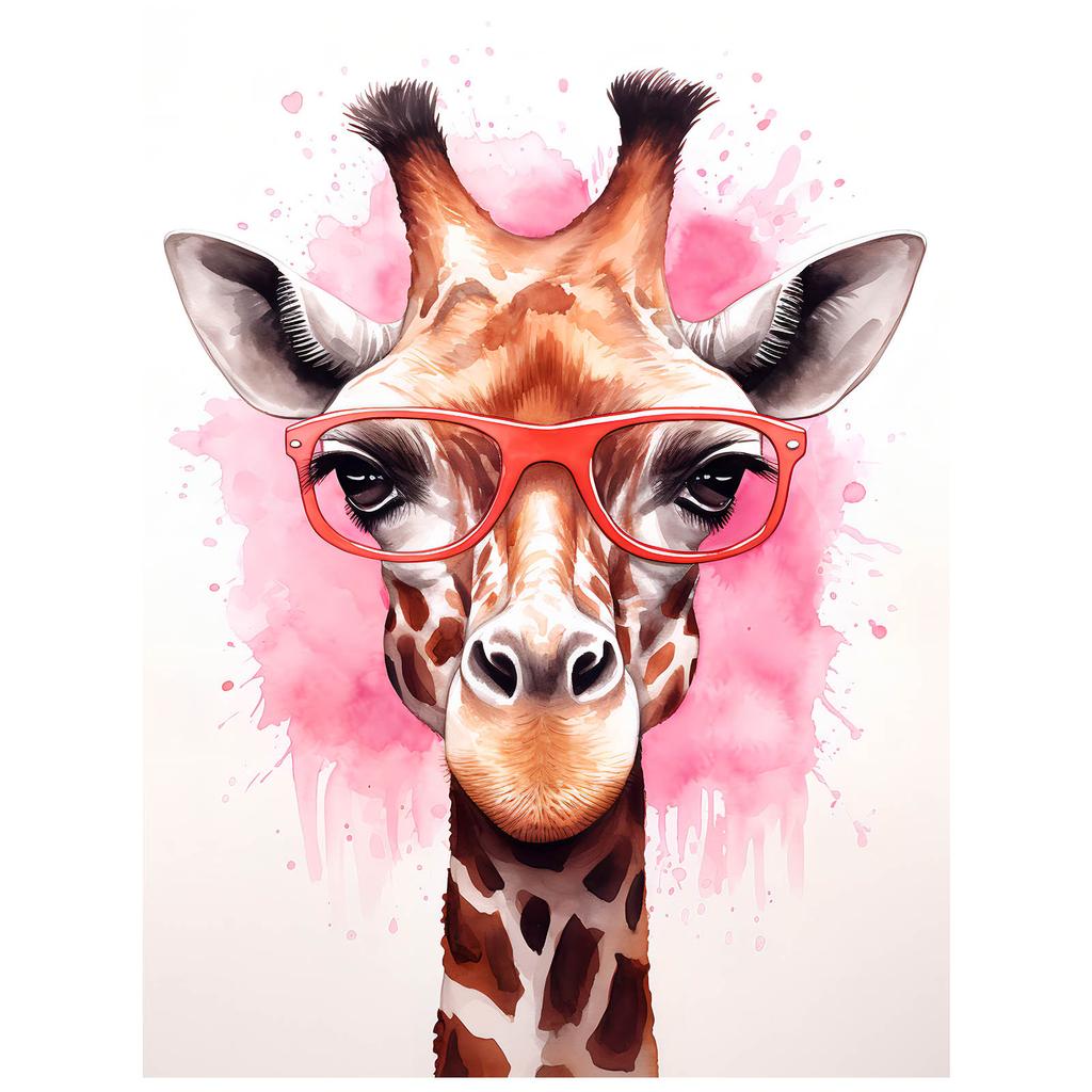 Pink Giraffe With Glasses Pink Giraffe With Glasses, 30X40 Cm, Unframed, Premium Canvas On Stretcher
