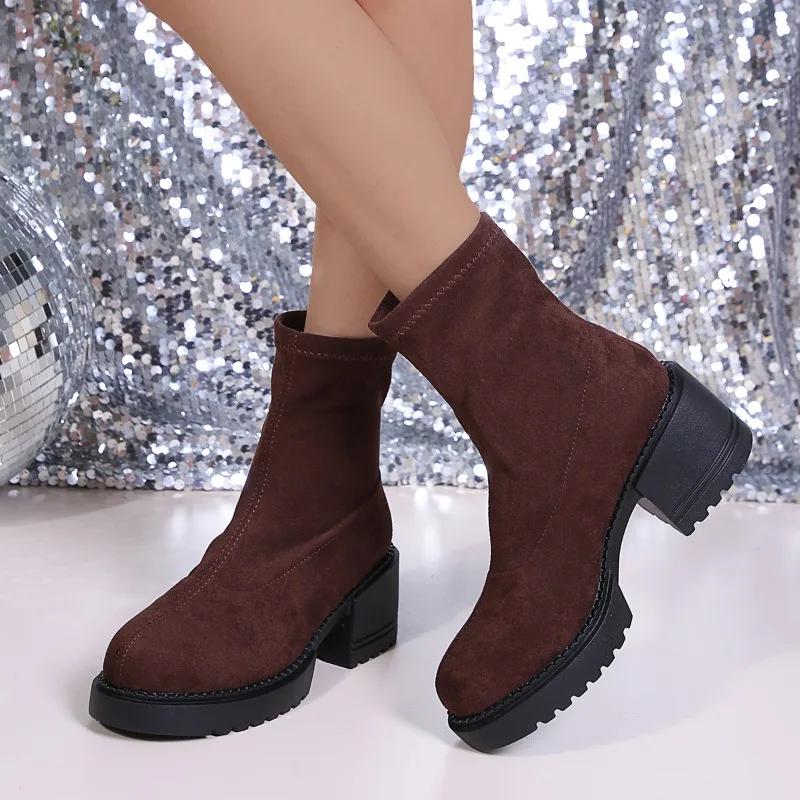Fashion Women's Boots 2024 Winter New High Heel Black Shoes Platform Women Ankle Boots Comfortable and Elegant Versatile Ladies Shoes
