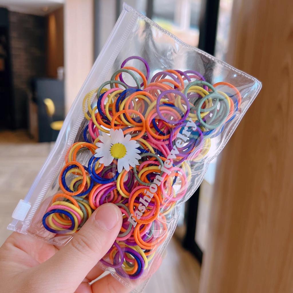 100 Stück/Set Mädchen Elastisches Haarband Buntes Nylon Gummiband Kinder Pferdeschwanzhalter Haargummi Baby Haaraccessoires Ornamente Geschenk