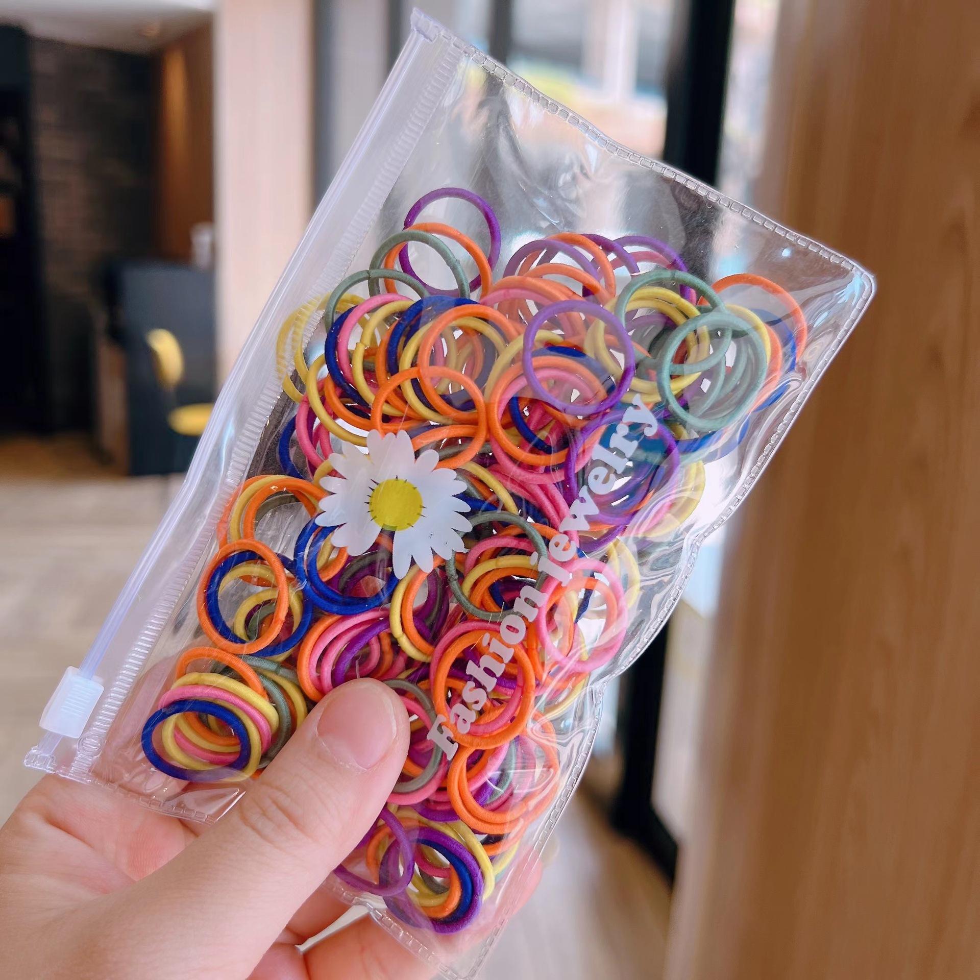 

100 шт./набор Эластичная резинка для волос для девочек Разноцветная нейлоновая резинка Детский держатель для хвостика Резинка для волос Детские аксессуары для волос Украшения Подарок