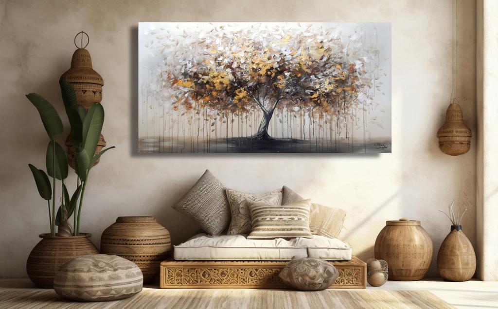 Monica Mirafiori I 100% HANDGEMALT I Gemälde Baum 140x70cm | Gemälde Handgemalt | Acrylgemälde | Sehr Großes Acrylbild I Moderne Kunst I Kunstbilder