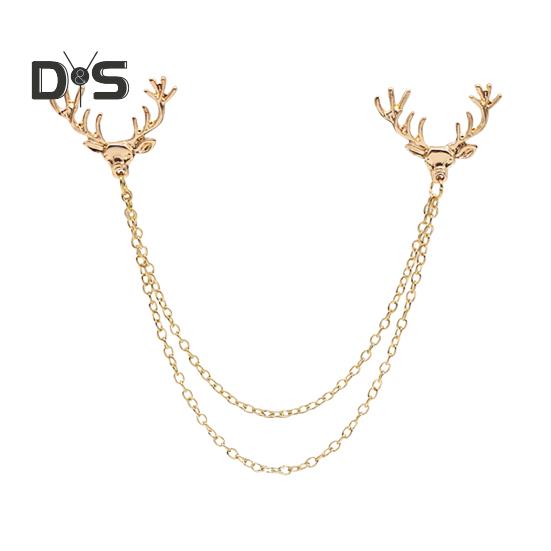

Мужская булавка на лацкан с декором в виде рогов оленя, двойные цепи, противоскользящая нарядная полированная булавка для воротника пиджака, брошь для пальто, одежды для взрослых, головных уборов, сумок, ювелирных изделий серебряный