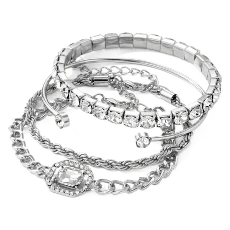Literary and Artistic Retro Versatile Metal Chain Square Diamond 4-piece Set of Hot Selling Multi-layer Diamond Stacked Bracelet Set