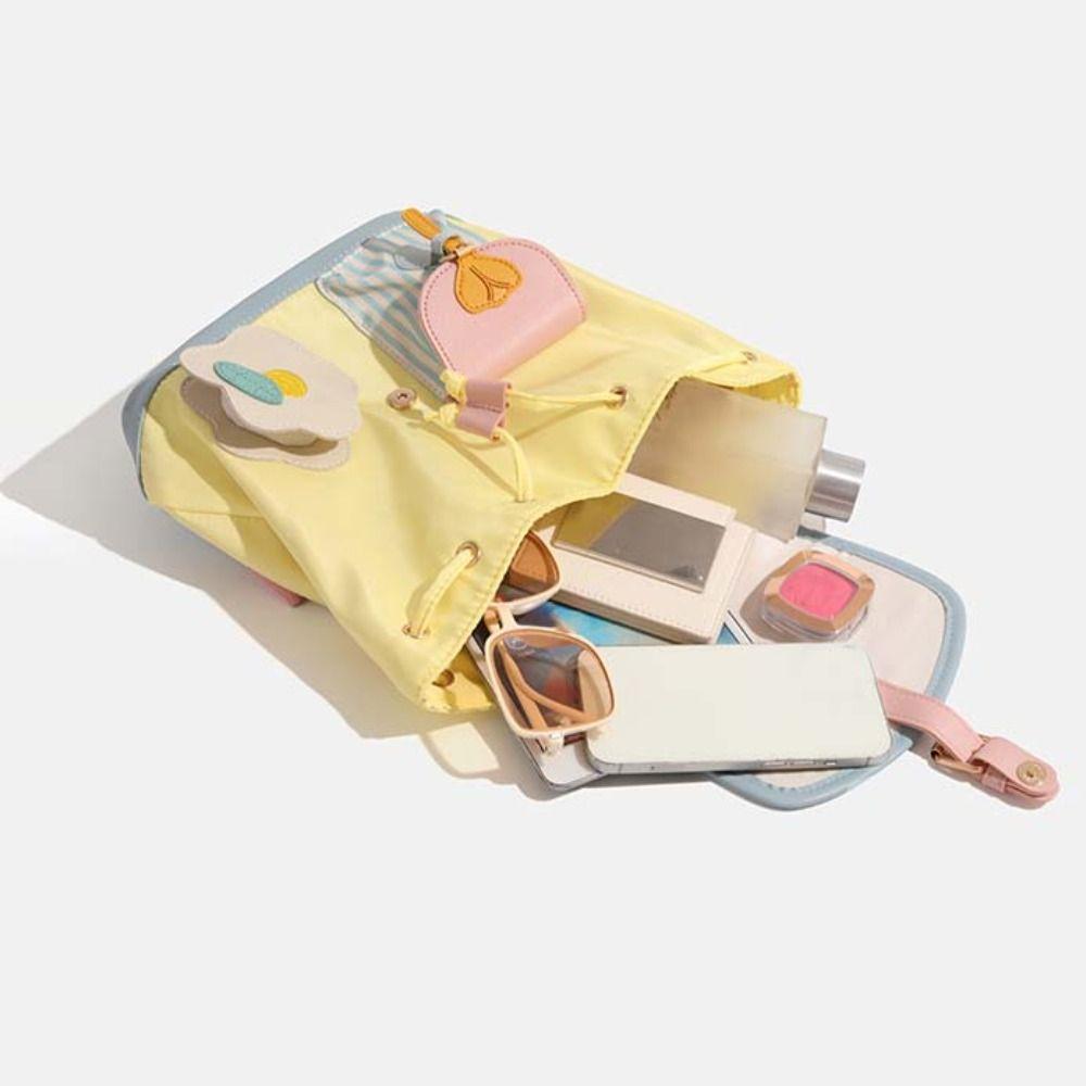 Drawstring Students School Bag Cartoon PU School Bag Storage Bag Creative Flower Backpack  Travel