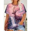 Moda para Mujer Cuello Redondo Manga Corta Impresión a Color de Animales 3D Camiseta de Manga Corta con Cuello Redondo de Animales