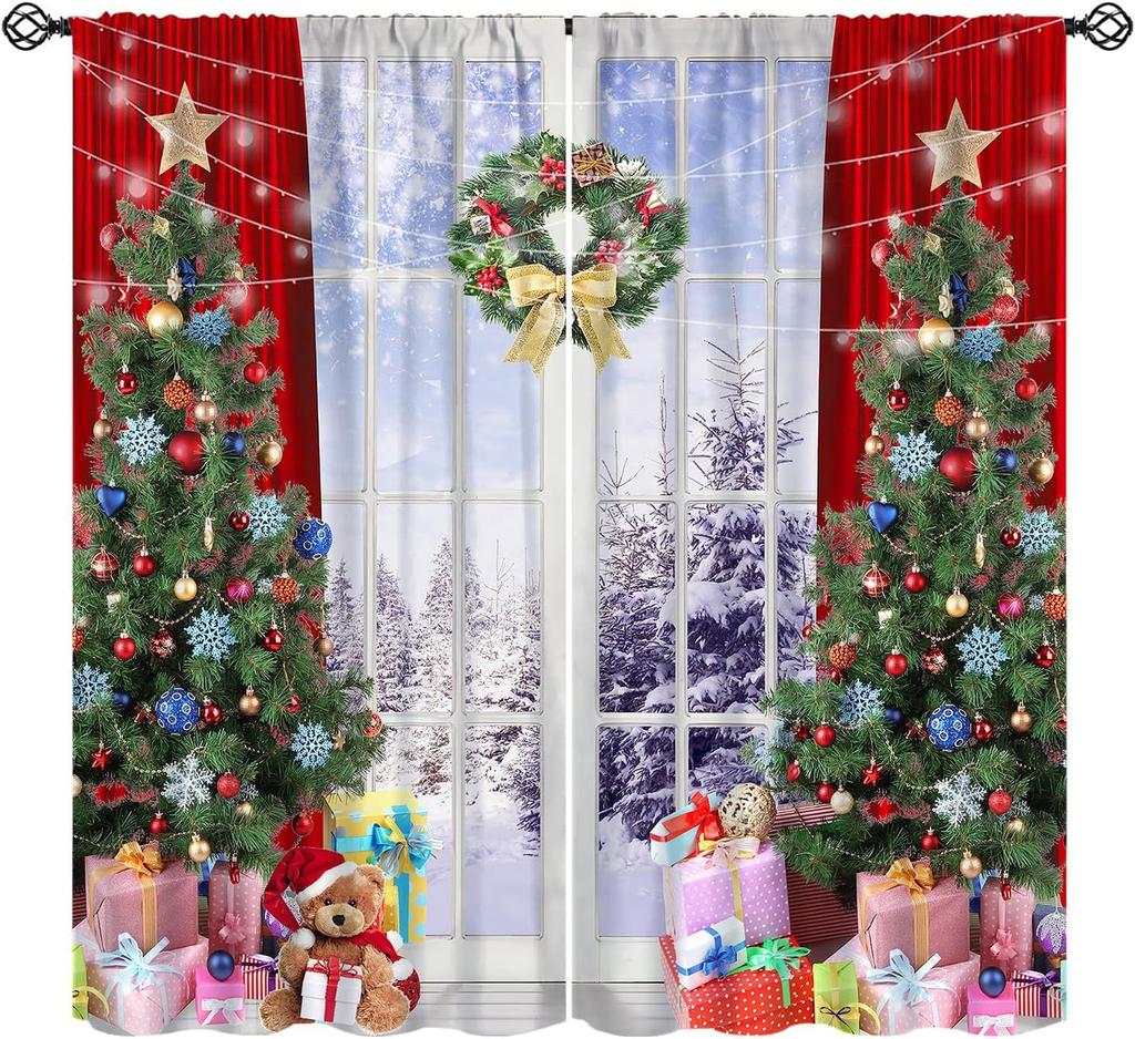 Kids Christmas Nutcracker Curtain Soldier Model Merry Xmas Window Treatments For Bedroom Living Room Snowflakes Winter Reddrapes