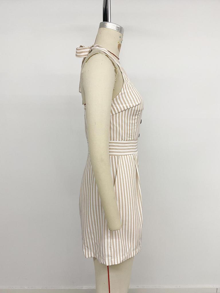 2026 Spring/Summer Striped Sleeveless Halter Jumpsuit - European and American Style, Backless, Casual, Short