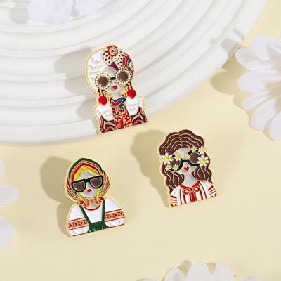 Cartoon Russian Girls Character Costume Images Enamel Pins Custom Ethnic Style Figure Souvenir Brooches Lapel Badge Jewelry Gift