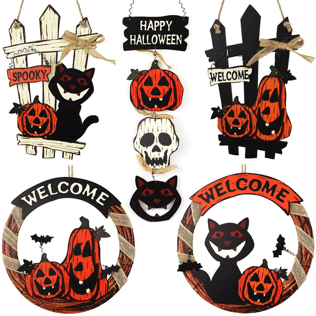 Wood Hanging Garland Pumpkin Halloween Happy Door Room Hanger Charming Board Photo Props Craft Party Pendent Yard Home