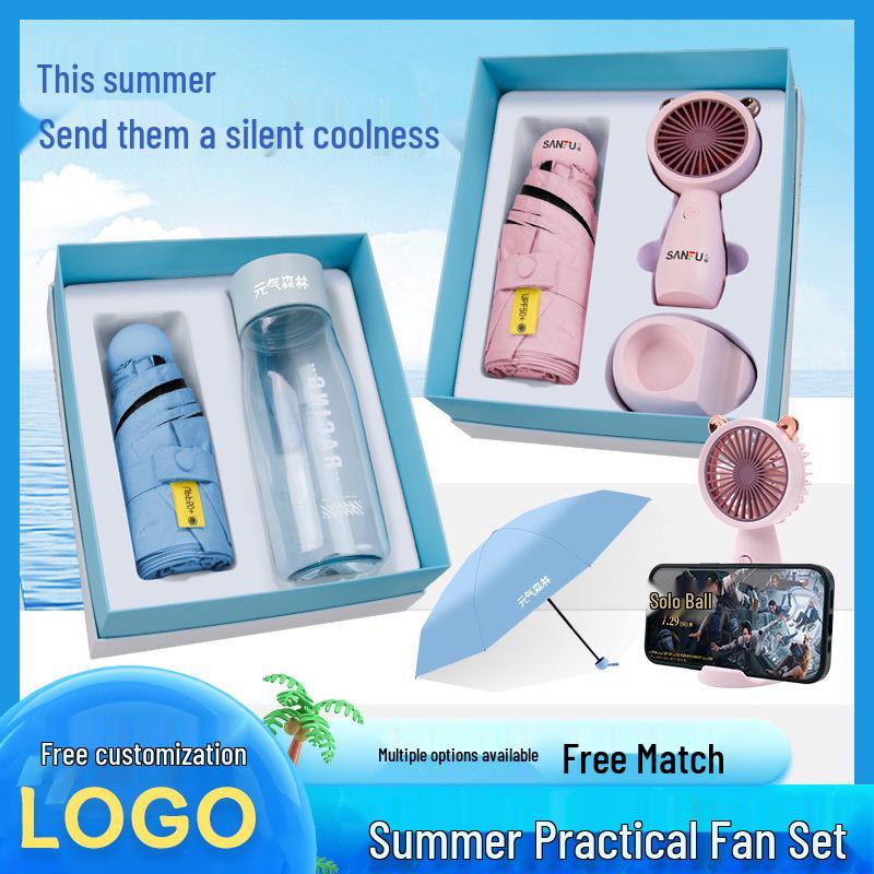Summer Cool Fan & Umbrella Gift Set - Perfect Anniversary or Customer Appreciation Souvenir