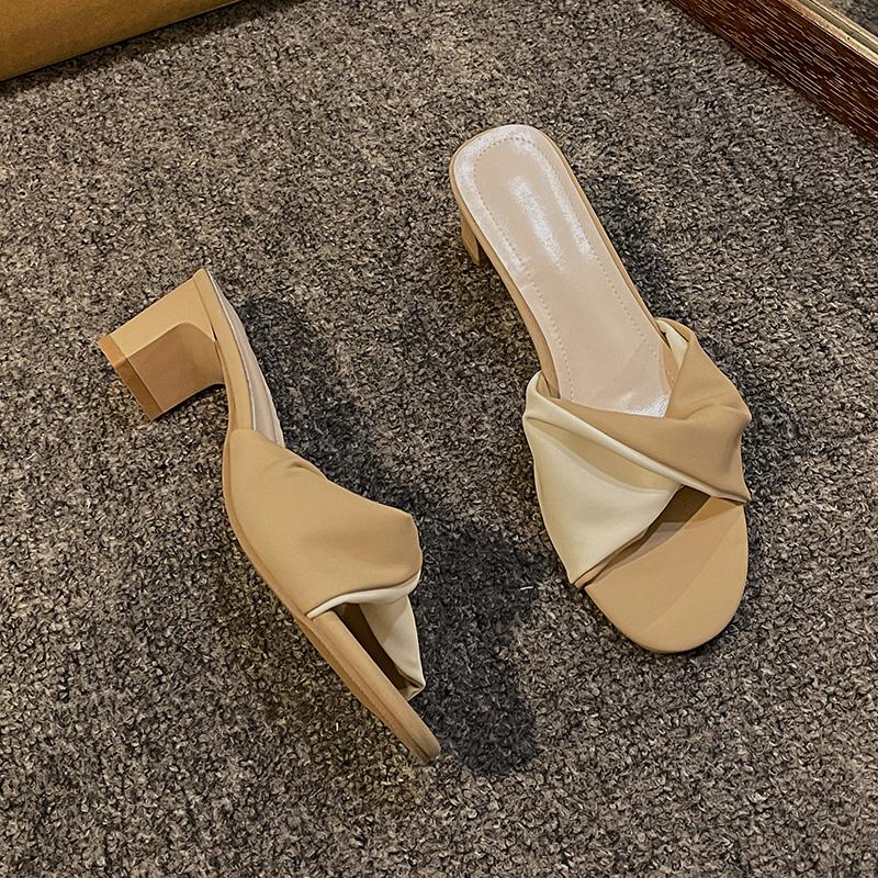 Fashion Summer Fashion Simple Ladies Slippers Dew Feet High Heels Solid Color Comfortable Casual SlippersFashion Slippers