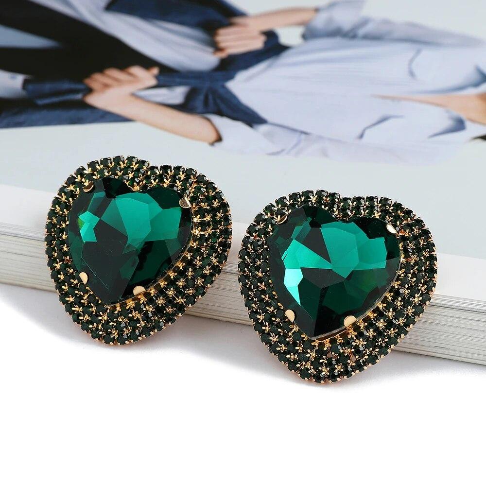 Heart Shiny Glass Charm Decor Bride Big Stud Earrings For Women Trend Luxury Fairy Romantic Wedding Party Jewelry Accessories