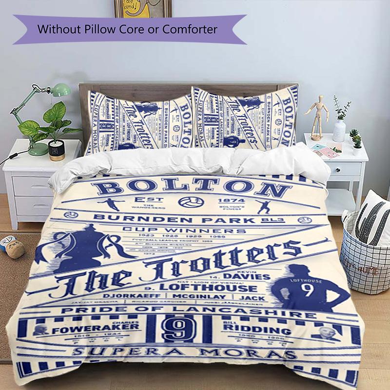 3-teiliges Bolton Wanderers FC LOGO Muster Bettwäscheset Bettbezugset enthält Bettbezug & Kissenbezüge, perfekte Ganzjahres-Schlafzimmerdekoration & Geschenk