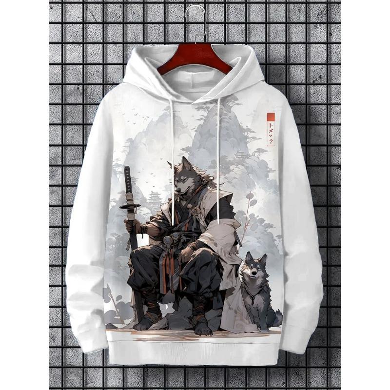 Autumn And Winter Animal Men's Hoodie Japanese Style Harajuku Art Casual Sports Hoodie Pattern Autumn And Winter