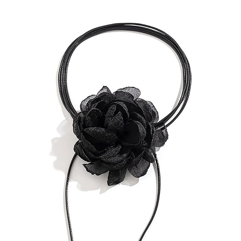 Fluffy Fabric Lace Flower Choker Necklace For Women Trendy Elegant Long Lace-Up Rope Chains On Collar Jewelry