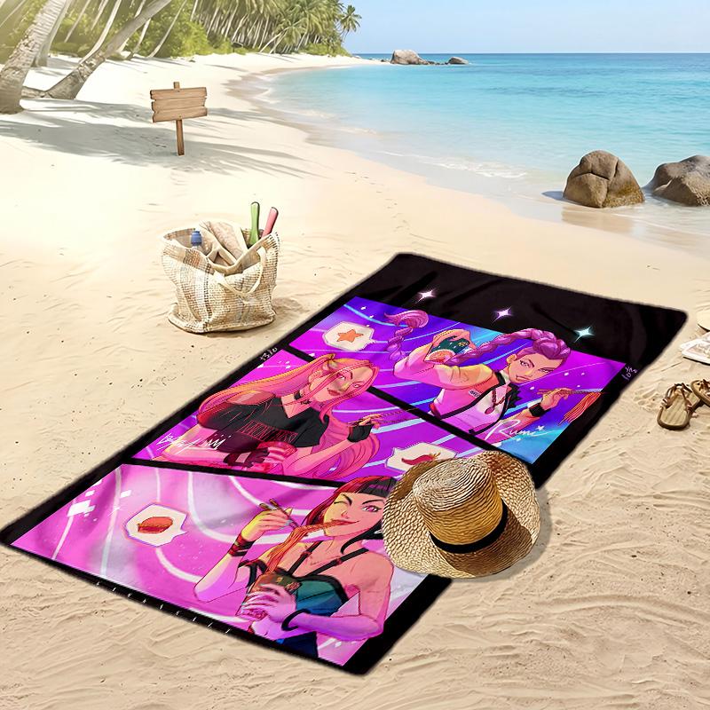 Kpop Dämonenjäger Bedrucktes Strandtuch, Großes Saugfähiges Schnelltrocknendes Handtuch für den Sommer, Outdoor, Schwimmen