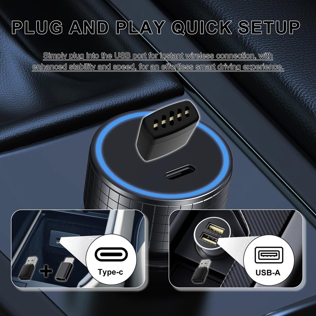 Wired To Wireless Carplay & Android Auto Smart Mini Adapter Box USB Plug and Play for OEM Wired CarPlay Android Auto Car Systems