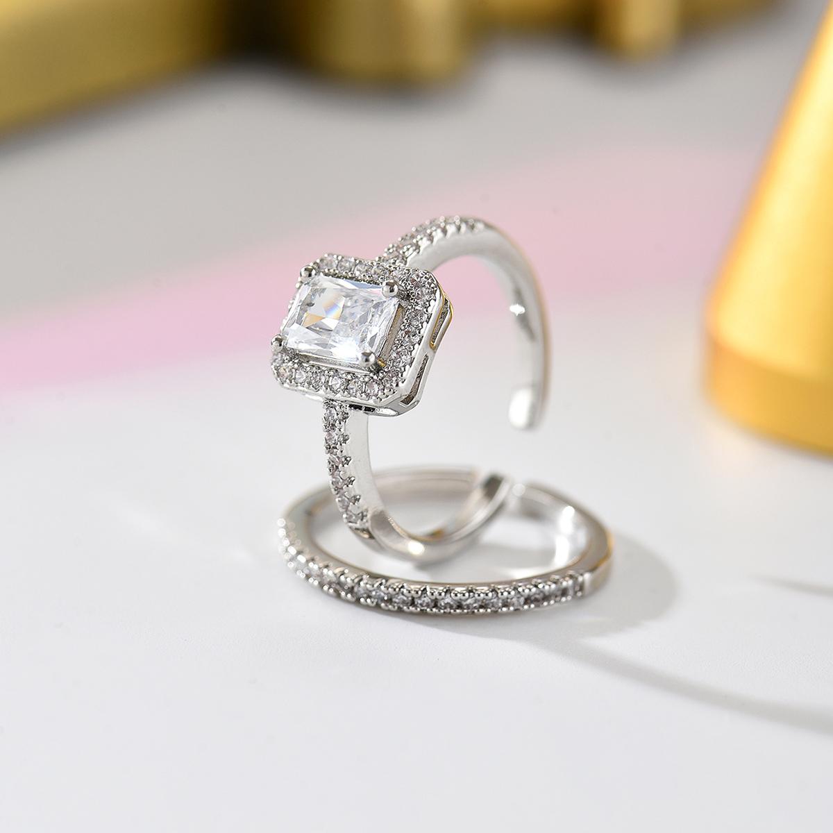 

2Pcs Square CZ Halo Ring Set for Women Gold Silver Color Ring Minimalist Fashion Jewelry for Daily Wear Bridal