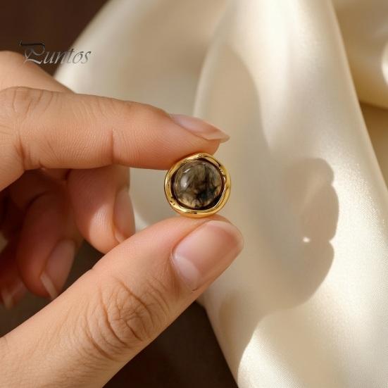 Transparent Resin Earrings 1 Pair Gemstone Stud for Women, Gold Plated Round Natural Modern Jewelry Gifts Healing Stone Earrings, Stainless Steel Flat