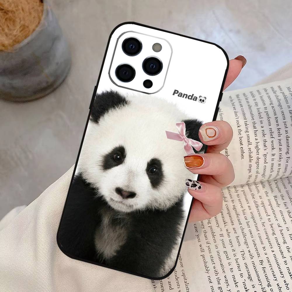 Animal Panda Phone Case For iPhone 17,16,15,14,13,12,11 Plus,Pro Max,XS,Soft Silicone Black Cover
