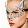 Halloween Rhinestone Fox Mask Veil Masquerade Women Accessories Carnival Cosplay Geometric Crystal Face Chain Mask Party Jewelry